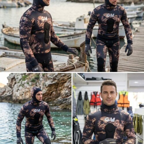 W-004 SPEAR FISHING WET SUIT LYCRA 2 PIECES BROWNISH CAMO
